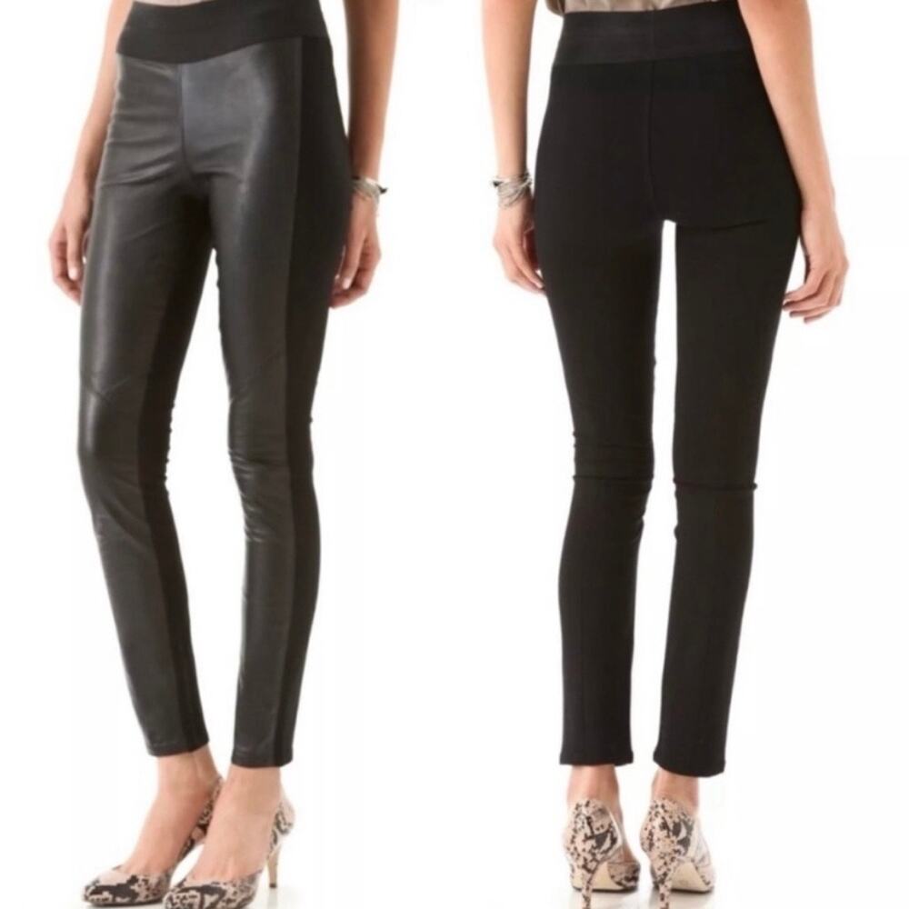 Paige Paloma Black Lambskin Leather Ponte Legging Skinny Pant Edgy Rock Size XS